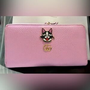 Gucci GG Marmont Bosco Zip Around Leather Wallet Pink
